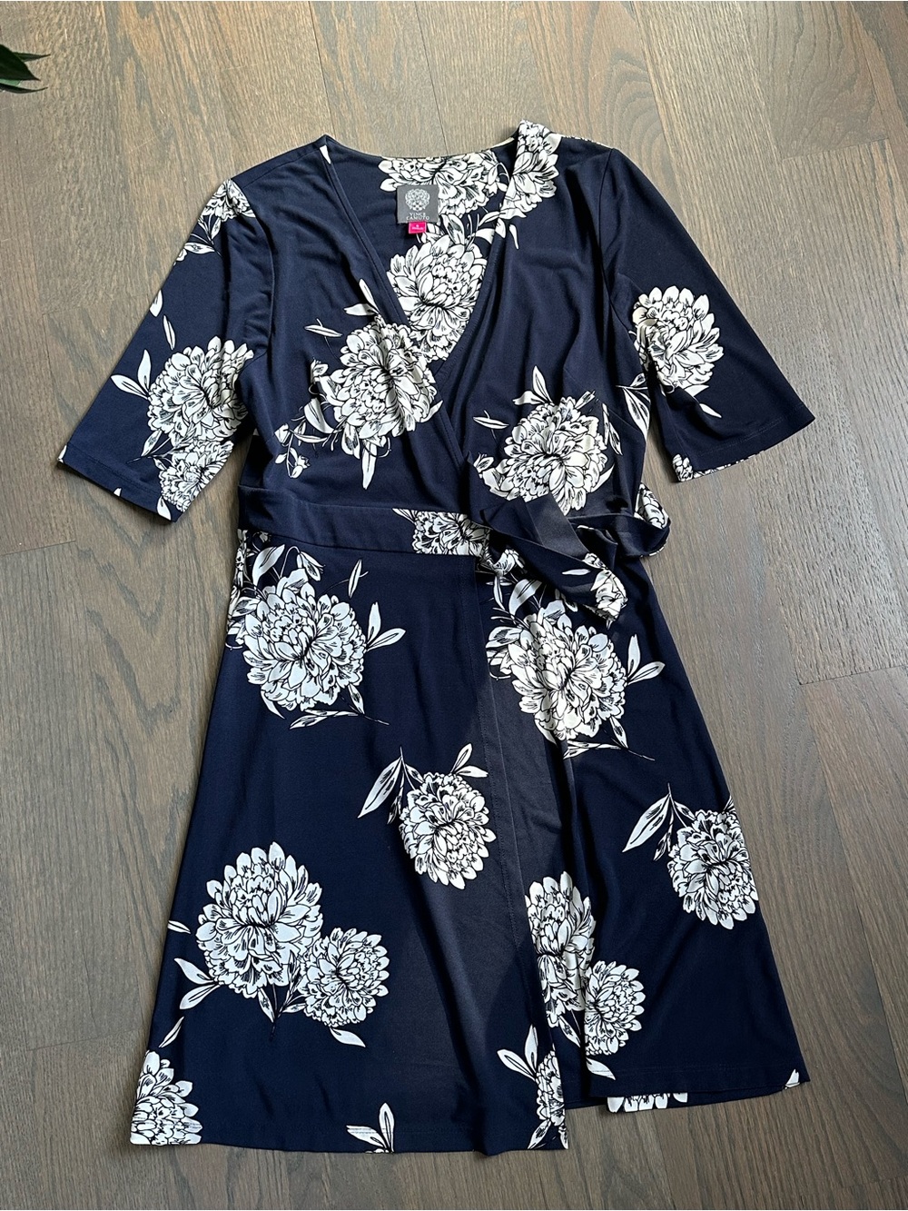 Vince Camuto Navy wrap Dress with White Floral Print